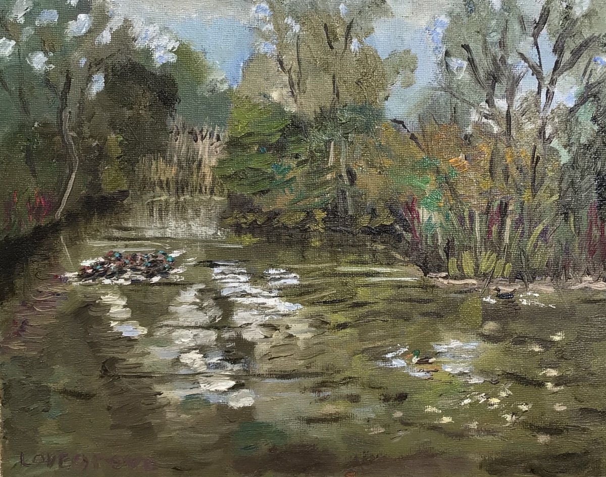 Impressionistic Animal Oil Painting By Julian Lovegrove Art, 12 X 10", Mallard Ducks At Play,, Original Artwork