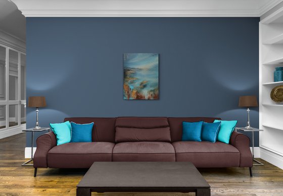 A large original modern abstract seascape painting "Dawn" from "Silence" series painting