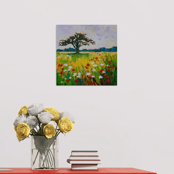 Poppies, Daisies, Tree