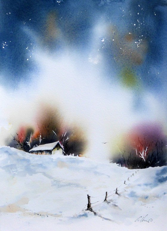 The Early Bird. Original watercolour Painting.