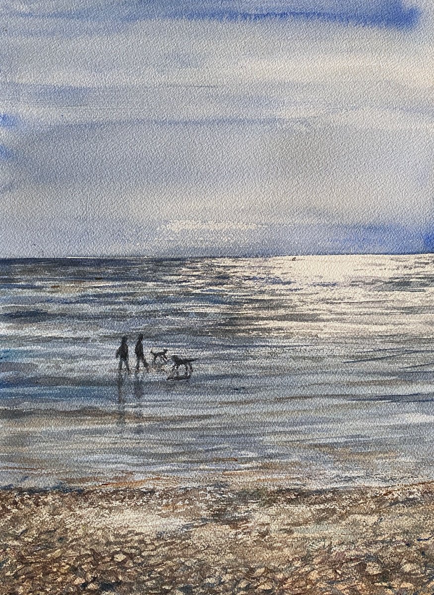 Photorealistic Watercolour , Low Tide At Bognor By Arti Chauhan, 10 X 14, Artwork For Sale On Artfinder