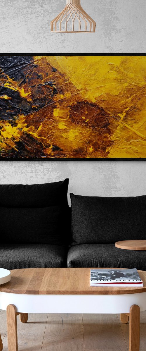 Honey Sunflower 200cm x 80cm Textured Abstract Art by Franko