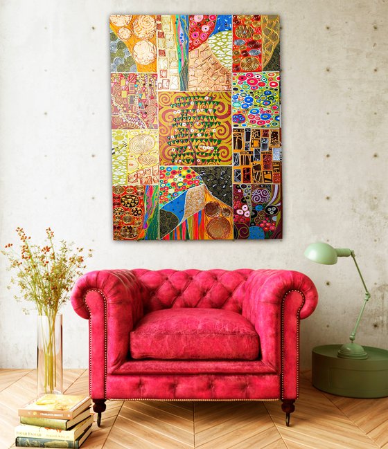 Large abstract painting. Klimt inspired large wall art