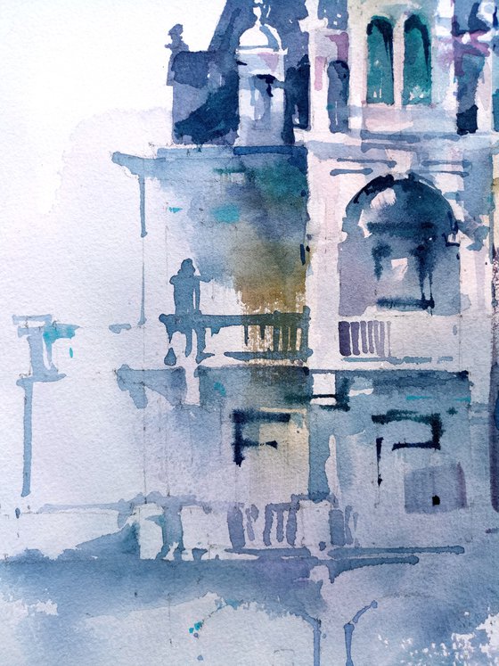 Architectural landscape in watercolor. Mansandra Palace in Yalta