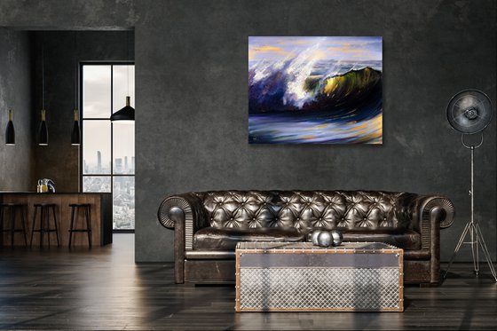 Golden Glass Wave. Seascape painting