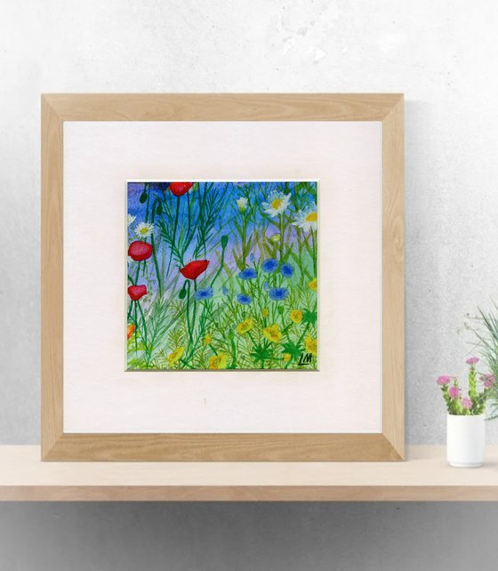 Wildflowers - mounted watercolour, small gift idea