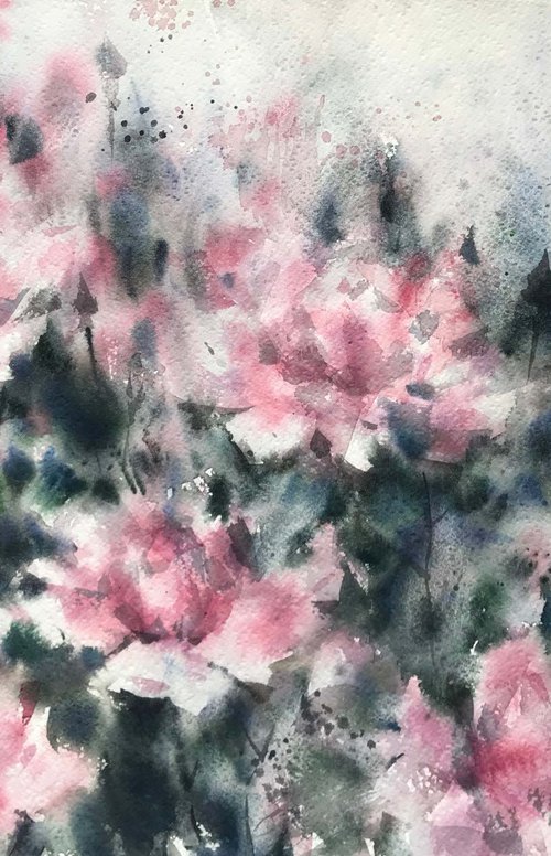 Pink roses 2.  one of a kind, original watercolour by Galina Poloz