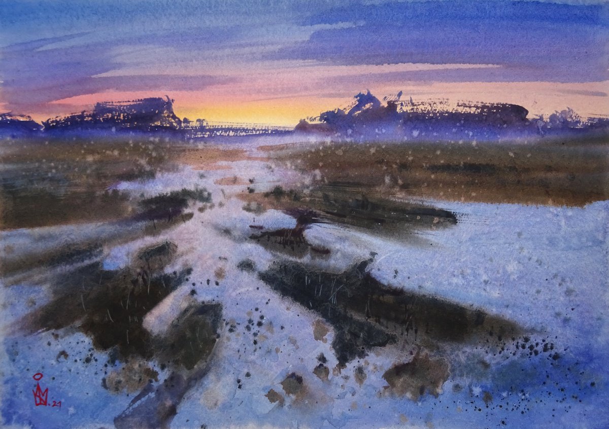 Impressionistic Landscape Watercolour By Maksym Kisilov, 17 X 11", "In Anticipation Of Spring", Original Artwork