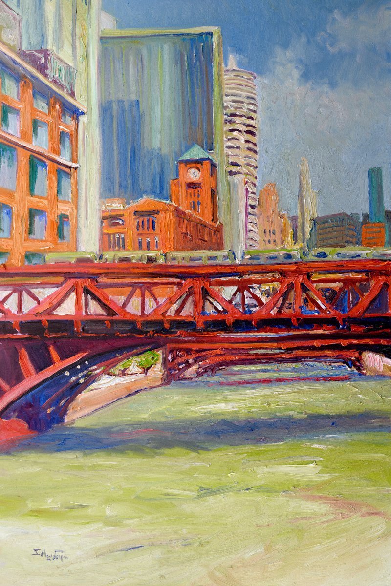 Chicago, Red Bridges By Suren Nersisyan, 24 X 36, Artwork For Sale On Artfinder