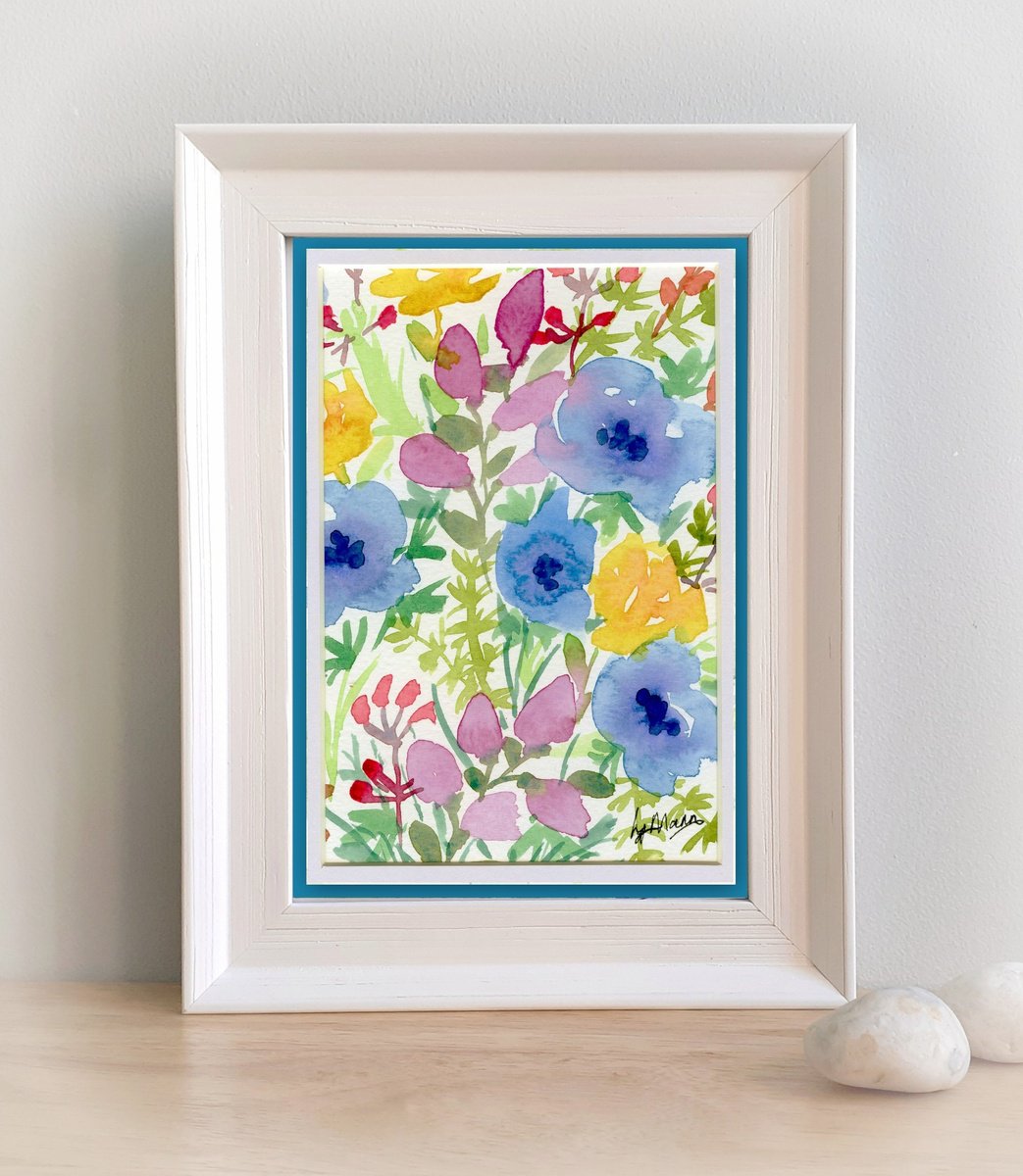 Simply Flowers 4 - mounted watercolour, small gift idea by Lisa Mann