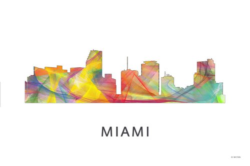 Miami Florida Skyline WB1 by Marlene Watson