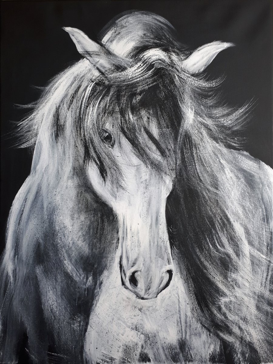 Impressionistic Animal Acrylic Painting By Salana Art / Svetlana Samovarova, 24 X 31", Horse 1, Original Artwork