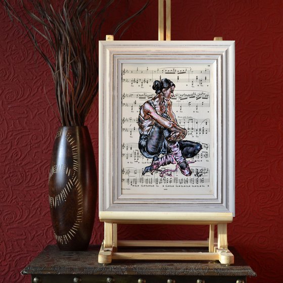 Framed Ballerina XXI -Vintage Music Page, GIFT idea