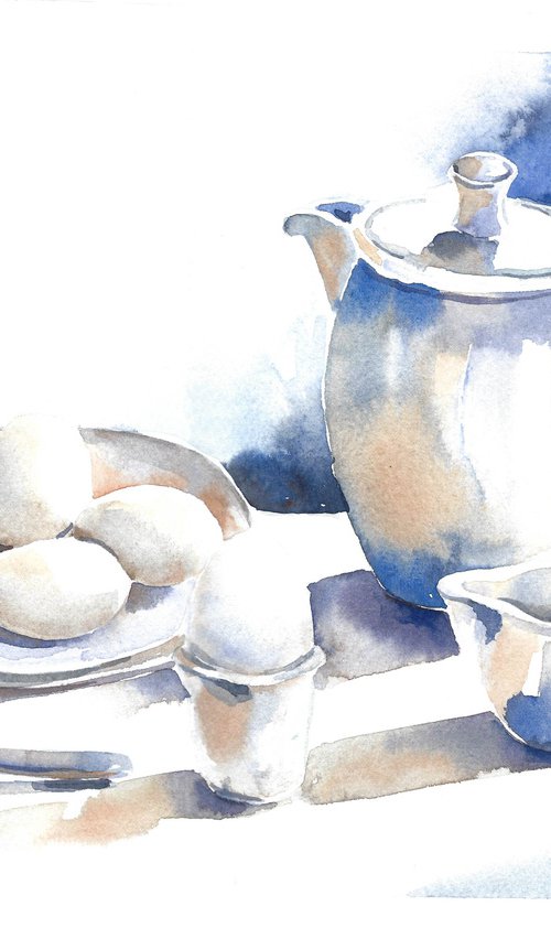White breakfast artwork, watercolor illustration by Tanya Amos