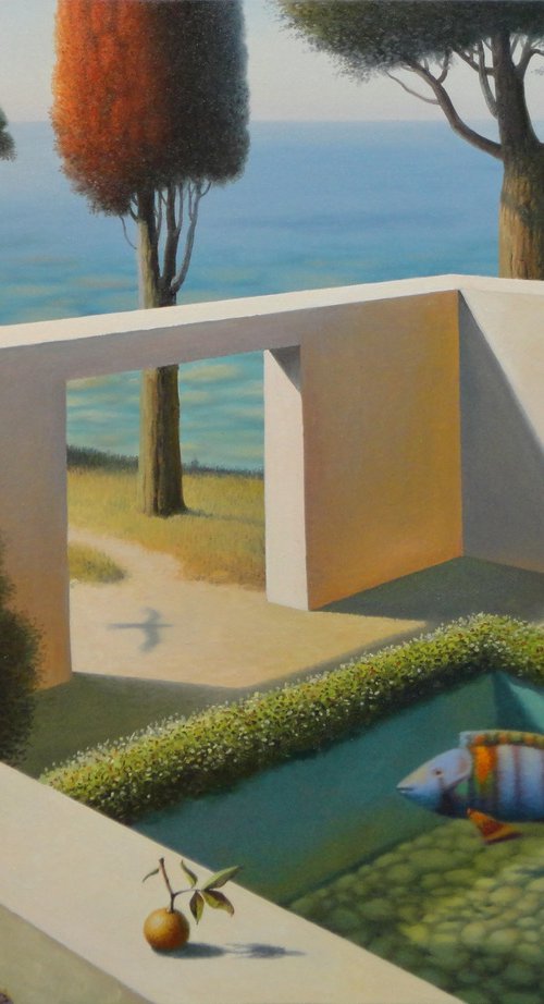 Garden with red cypress by Evgeni Gordiets