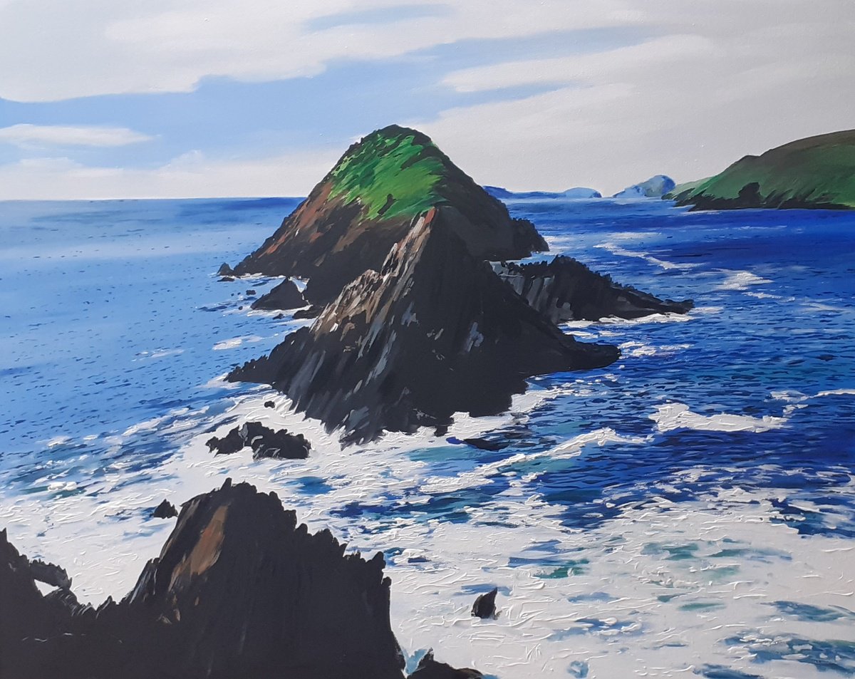 Photorealistic Landscape Acrylic Painting By Cathal Gallagher, 30 X 24, Dunmore Head, Original Artwork
