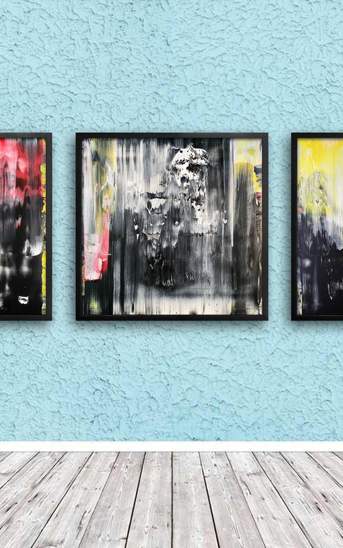 "You And What Army?" - Save As A Series - Original PMS Large Abstract Triptych Acrylic Paintings On Plexiglass, Framed - 78" x 26" by Preston M. Smith (PMS)