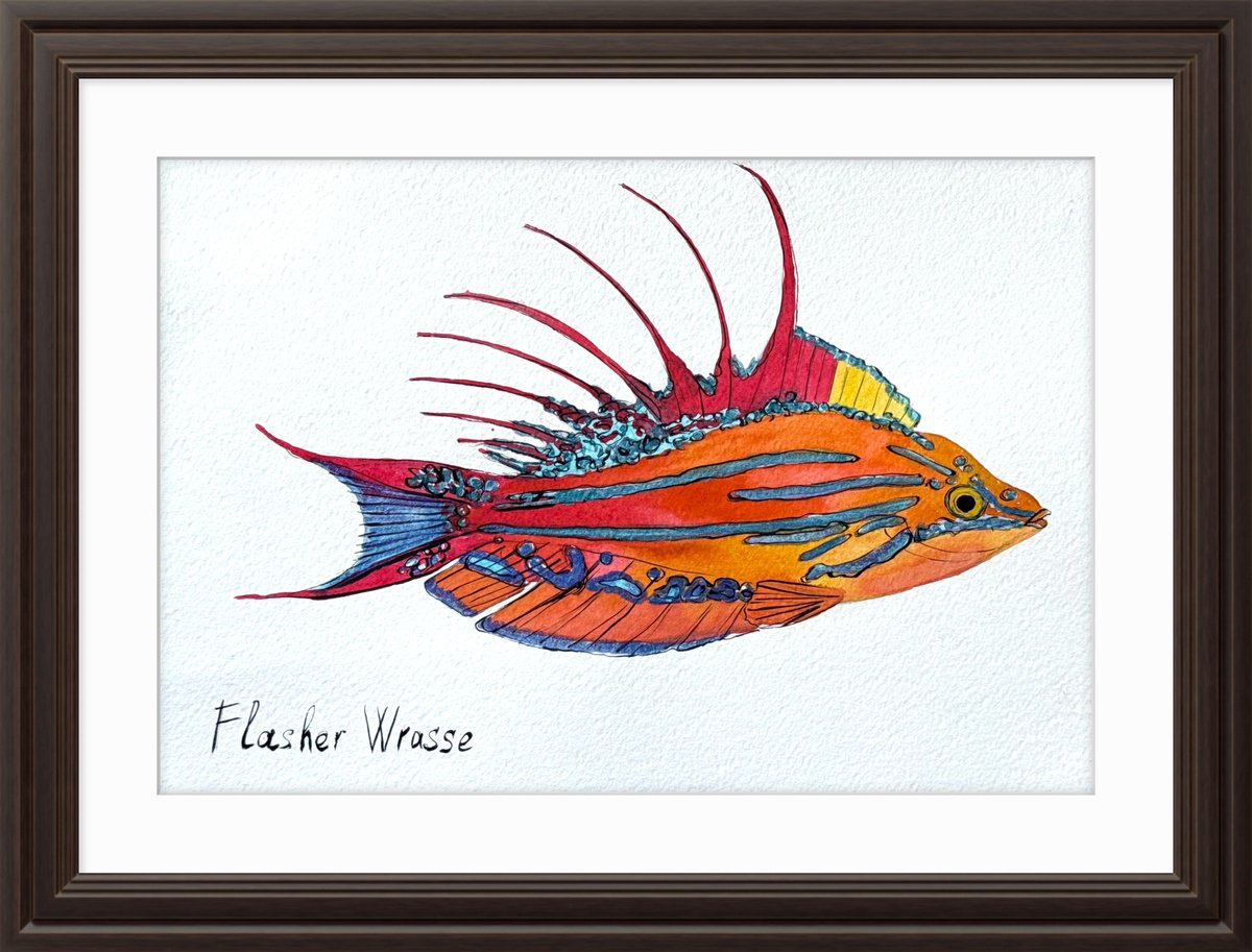 Impressionistic Animal Watercolour By Yuliia Sharapova, 16 X 12", Exotic Colorful Fish, Original Artwork