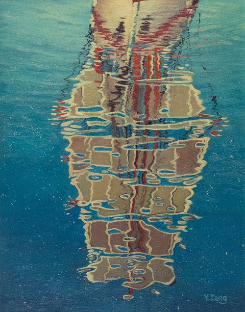 Reflection of a boat sail by Yue Zeng