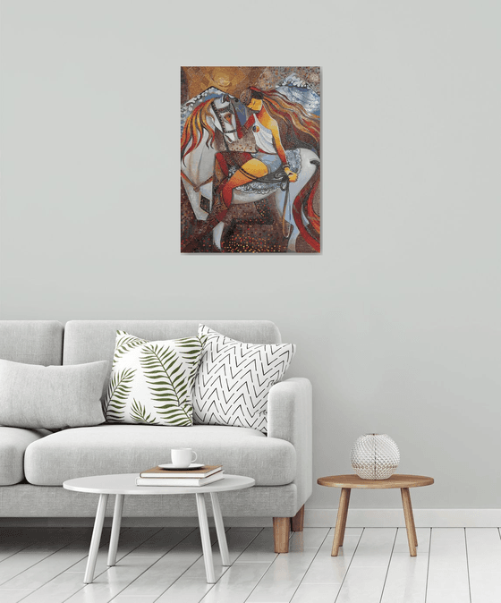 The rider (60x80cm, oil painting, modern art, ready to hang, music painting)