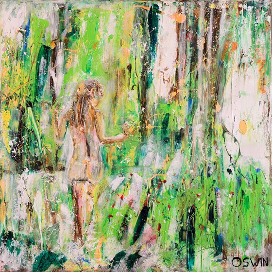Nude art: Back to nature 80 x 80 cm| 31.5" x 31.5" female nude in nature