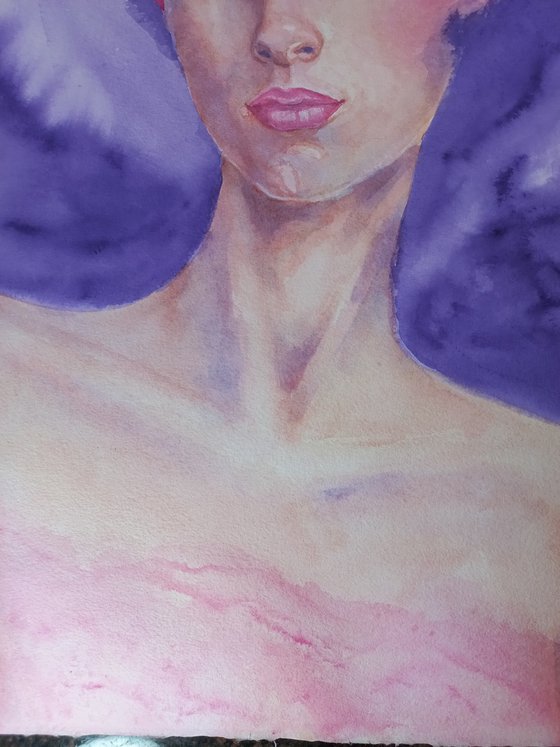 Abstract watercolor portrait 76x56 cm