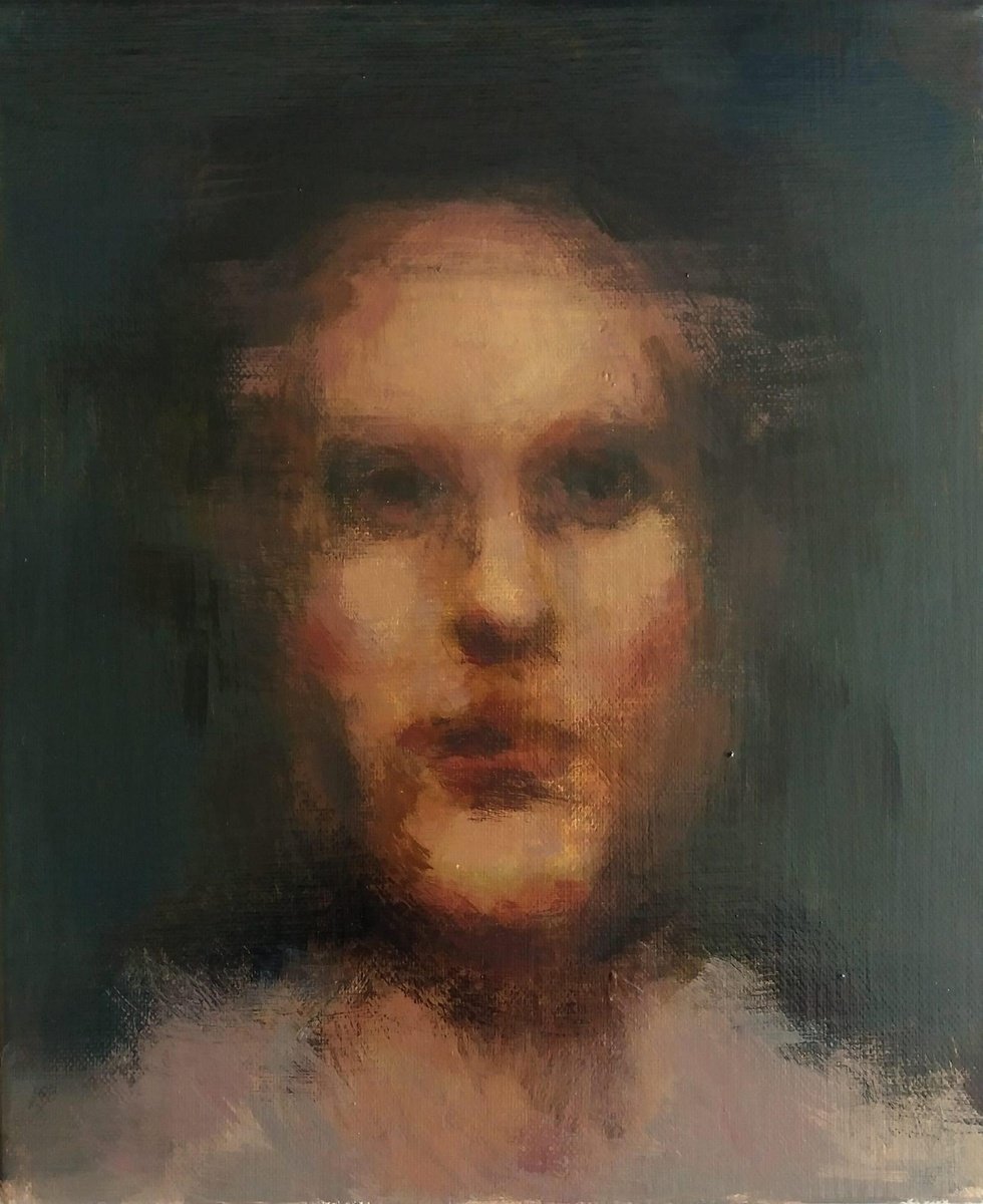 Impressionistic Portrait Oil Painting By Nikola Gulev, 10 X 12", "Reverie", Original Artwork