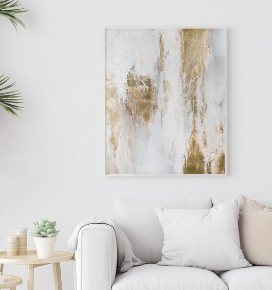 "Cascade 7" Gold white abstract painting art