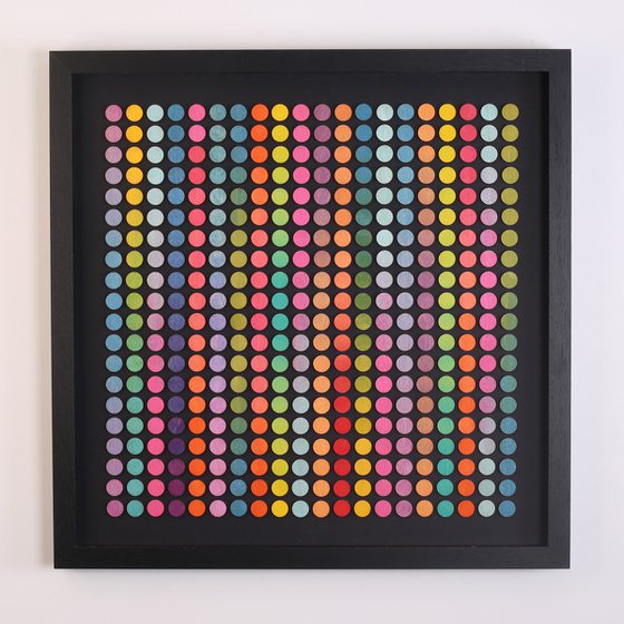 Abstract Geometric 3D collage dot painting on Black