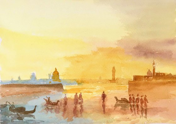 sunset in Venice after JMWTurner, an original watercolour painting.