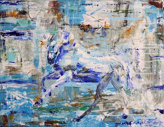 Horse painting: Balancing Act - 70 x 90 cm. abstract painting by Oswin Gesselli