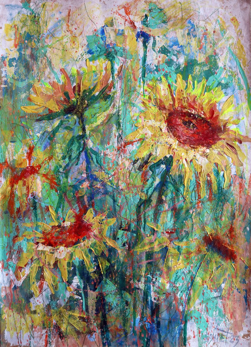 Impressionistic Botanical Acrylic Painting By Rakhmet Redzhepov, 17 X 23", Fantasy With Flowers 104, Original Artwork