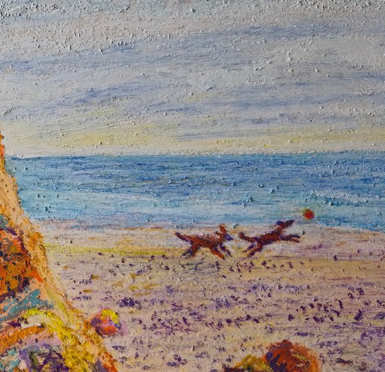 Sunlit Coastal Cliffs with Dogs