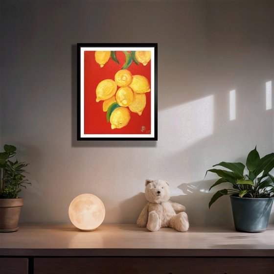 Golden Lemons on Red