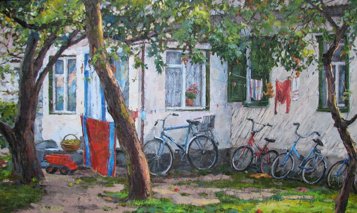 Impressionistic Landscape Oil Painting By Procach Olesia, 39 X 24", Family Holiday, Original Artwork