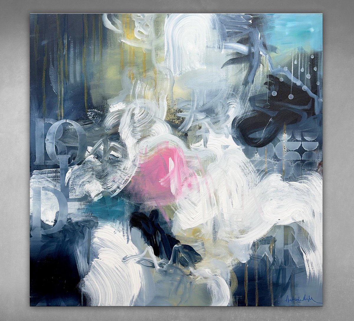 Abstract Acrylic Painting By Andrada Anghel, 30 X 30, Shapeshifter On Blue, Original Artwork