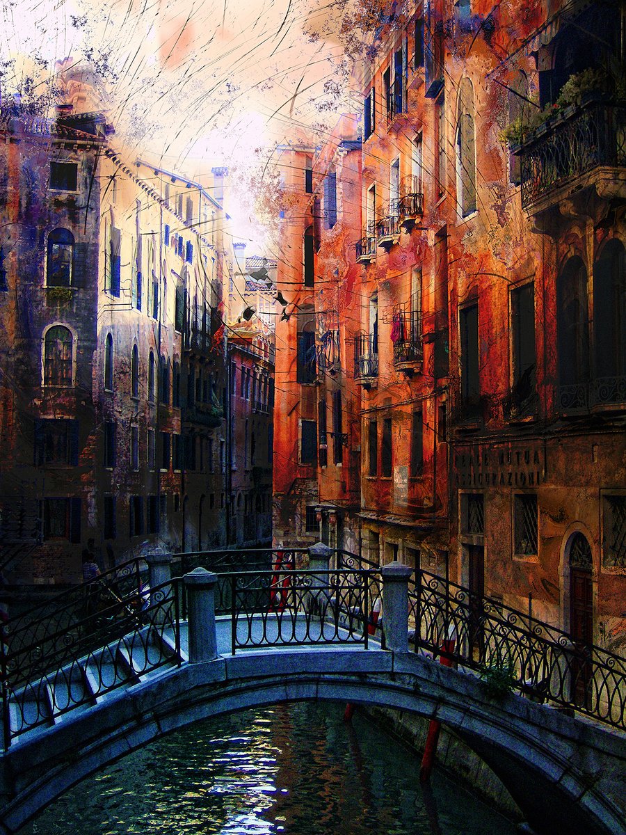 Calle li?quida y puente/XL large original artwork by Javier Diaz