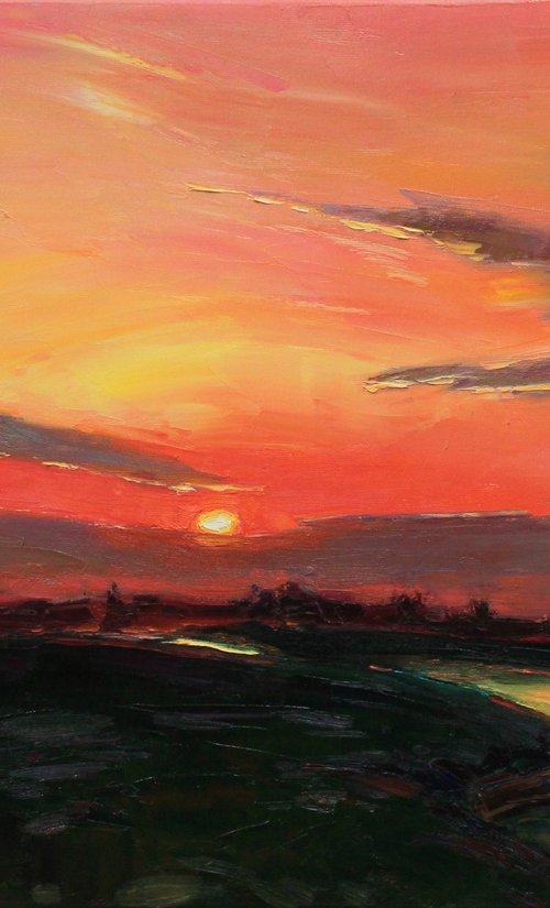 Sunset near the river by Alisa Onipchenko-Cherniakovska