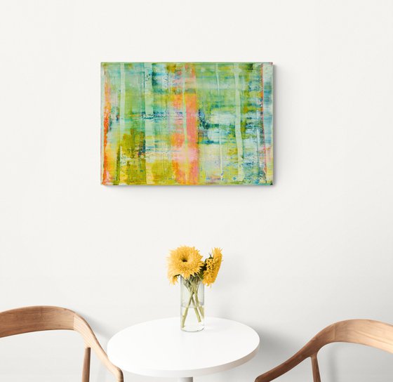 70x50 cm | 23.5 x 19.5″ Green Orange Abstract Painting Original Canvas Art