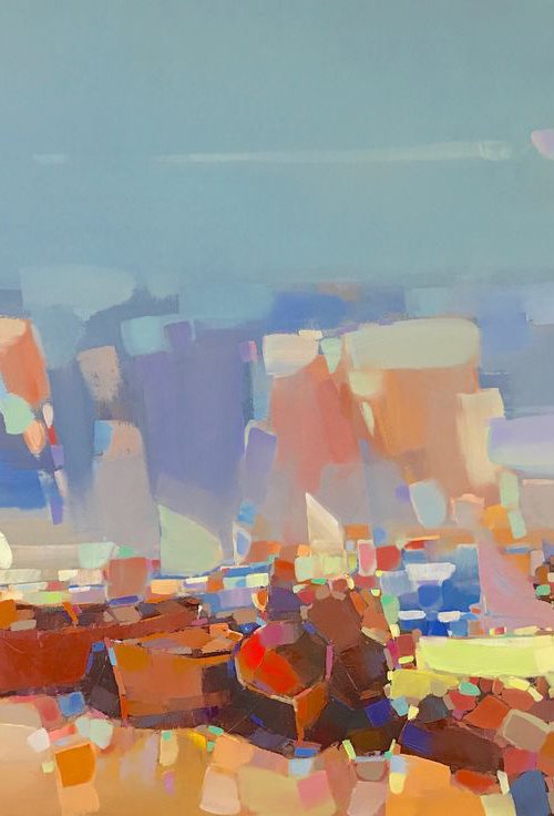 Boats on the Shore, Original oil painting, Handmade artwork, One of a kind by Vahe Yeremyan