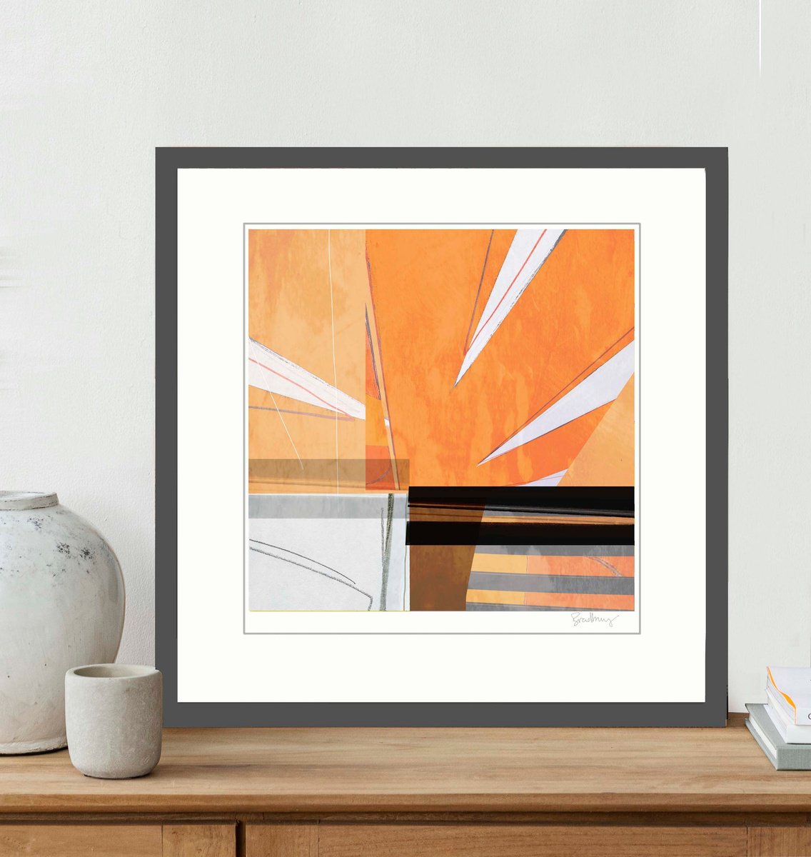 Expressive Botanical Giclee Print By Adrian Bradbury, 17 X 17, Tangerine, Original Artwork