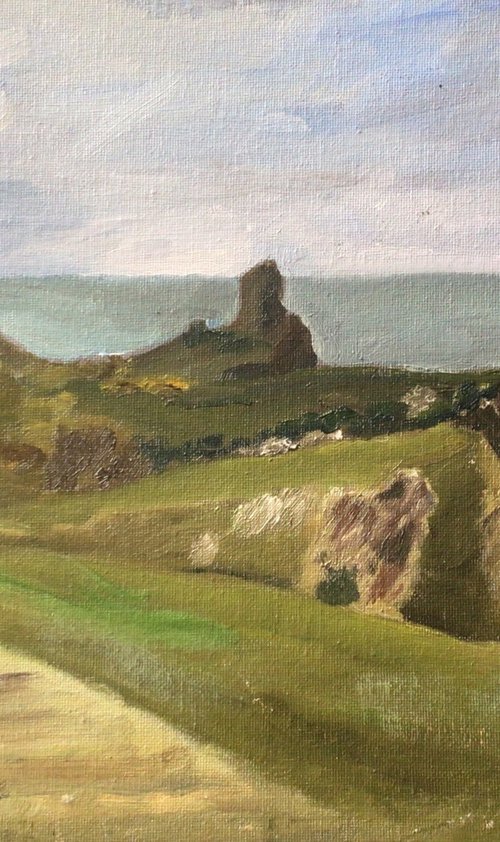 An oil painting of Worms Head, on the Gower peninsular. by Julian Lovegrove Art