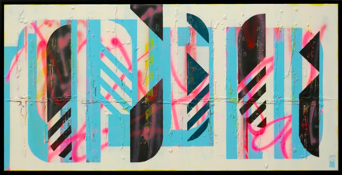 Abstract Acrylic Painting By Ronald Hunter, 57 X 29", Icon Landscape #1, Original Artwork