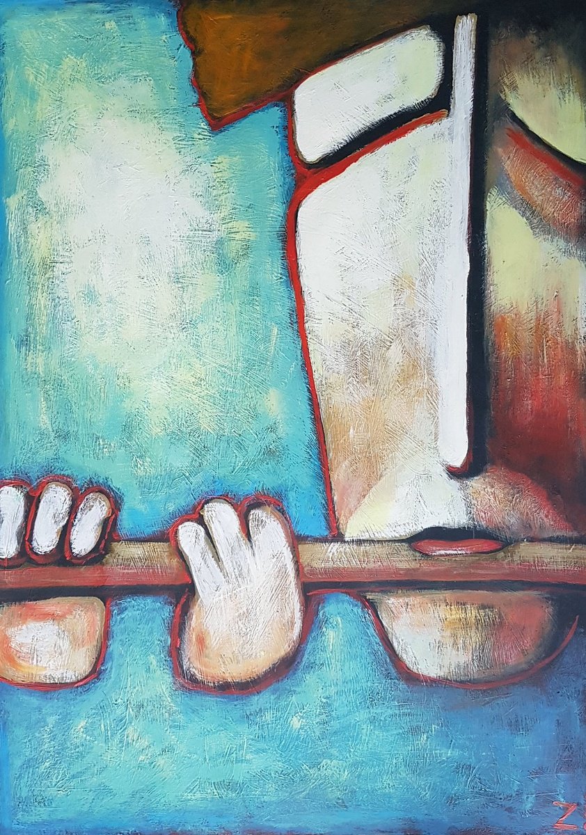 Naive Portrait Acrylic Painting By Zhana Viel, 24 X 33", Flute Musiek Ii (60Cm X 84Cm X 0.1 Cm), Original Artwork