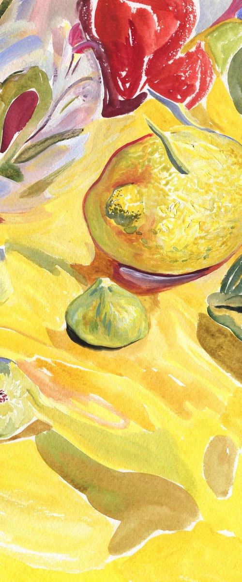 Still life on a yellow tablecloth by Daria Galinski