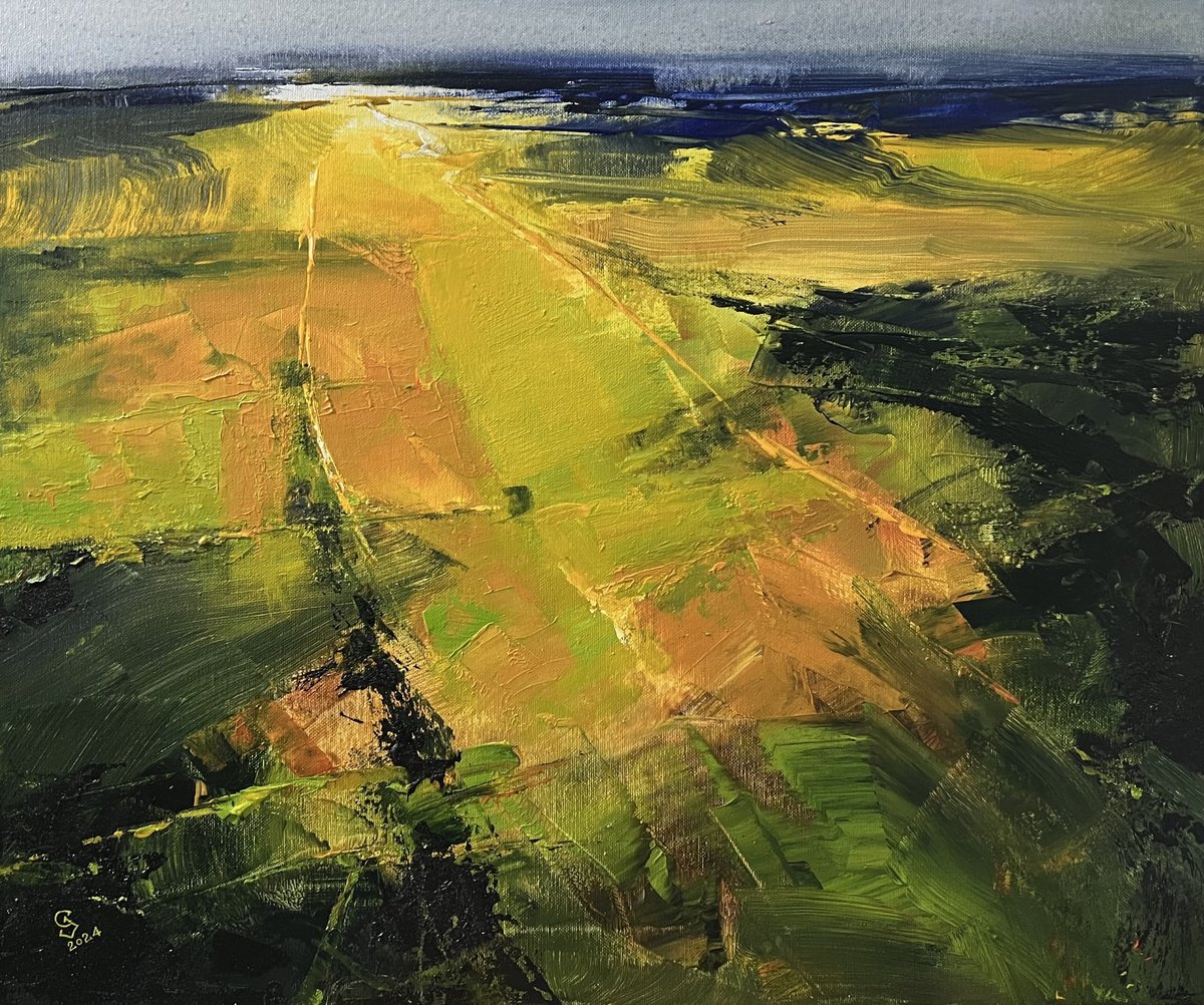 Abstract Landscape Acrylic Painting By Ivan Grozdanovski, 24 X 20, Secret Of The Green Valley 14, Original Artwork