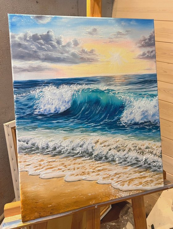 Sea waves and sunset