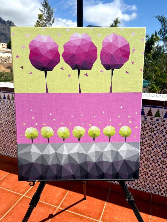 PINK AND LEMON ABSTRACT TREES