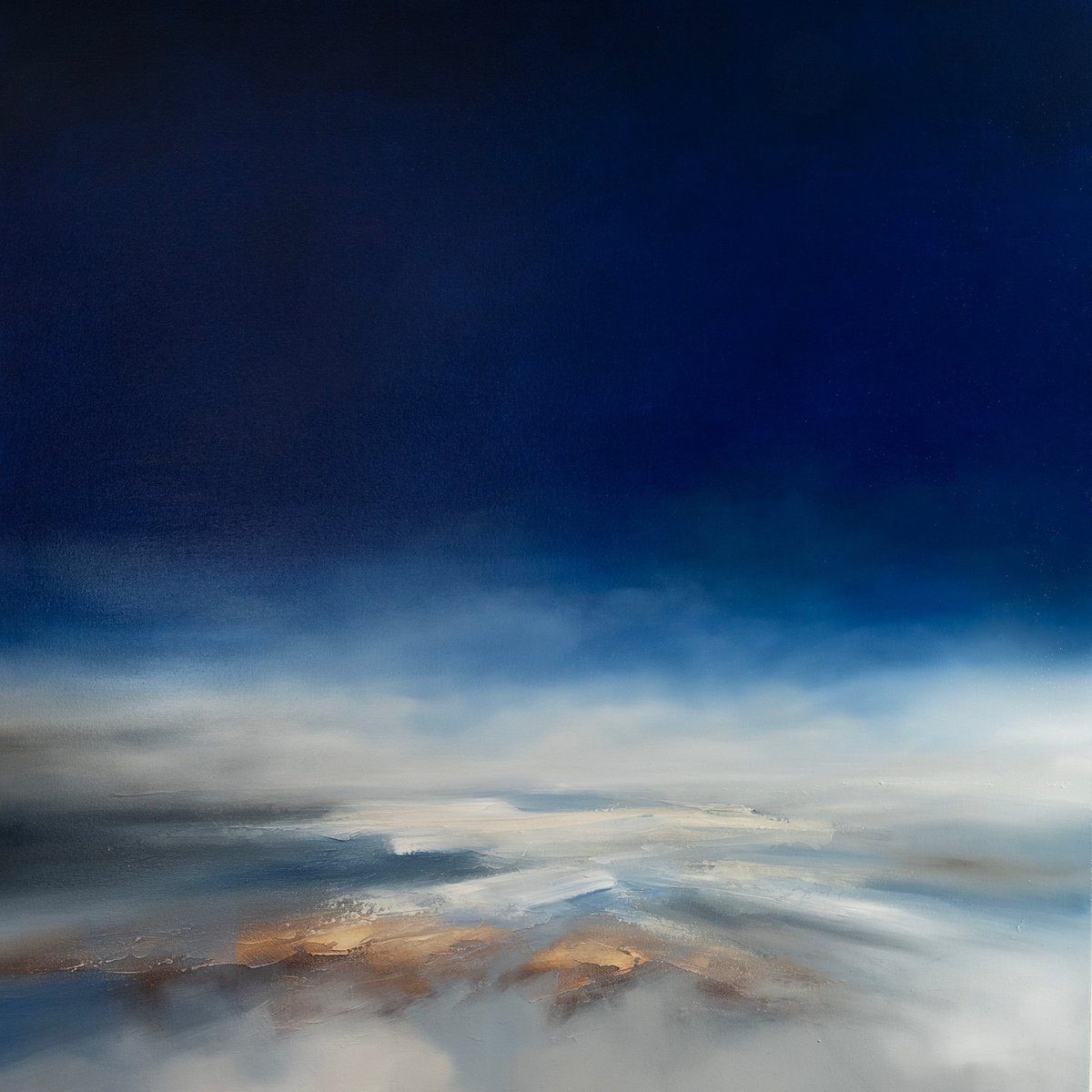 Abstract Landscape Oil Painting By Paul Bennett, 39 X 39", The Infinite Blue, Original Artwork