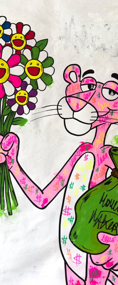 happy days with pink panther murakami flowers by Carlos Pun Art